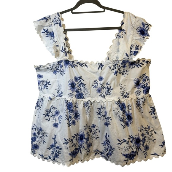 torrid Tops - Belle Isle by Torrid Blue and White Floral Ruffle Babydoll Top Size 2X NWT